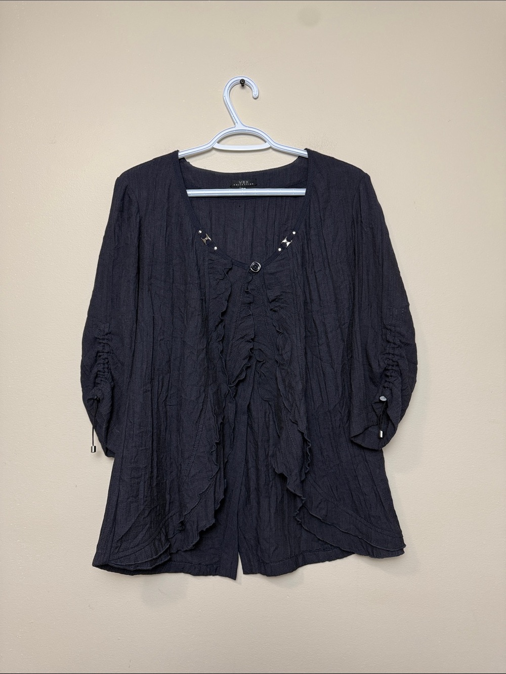 Vex Collection Ruffled y2k style Front Lightweight Tunic Top in Navy size 38